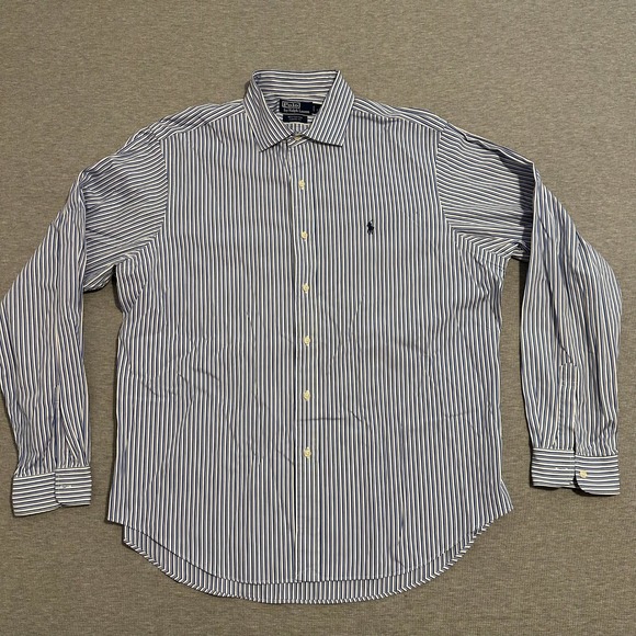 Polo Ralph Lauren Westerton Dress Shirt Blue Label Black White Striped Size XL - Picture 1 of 13